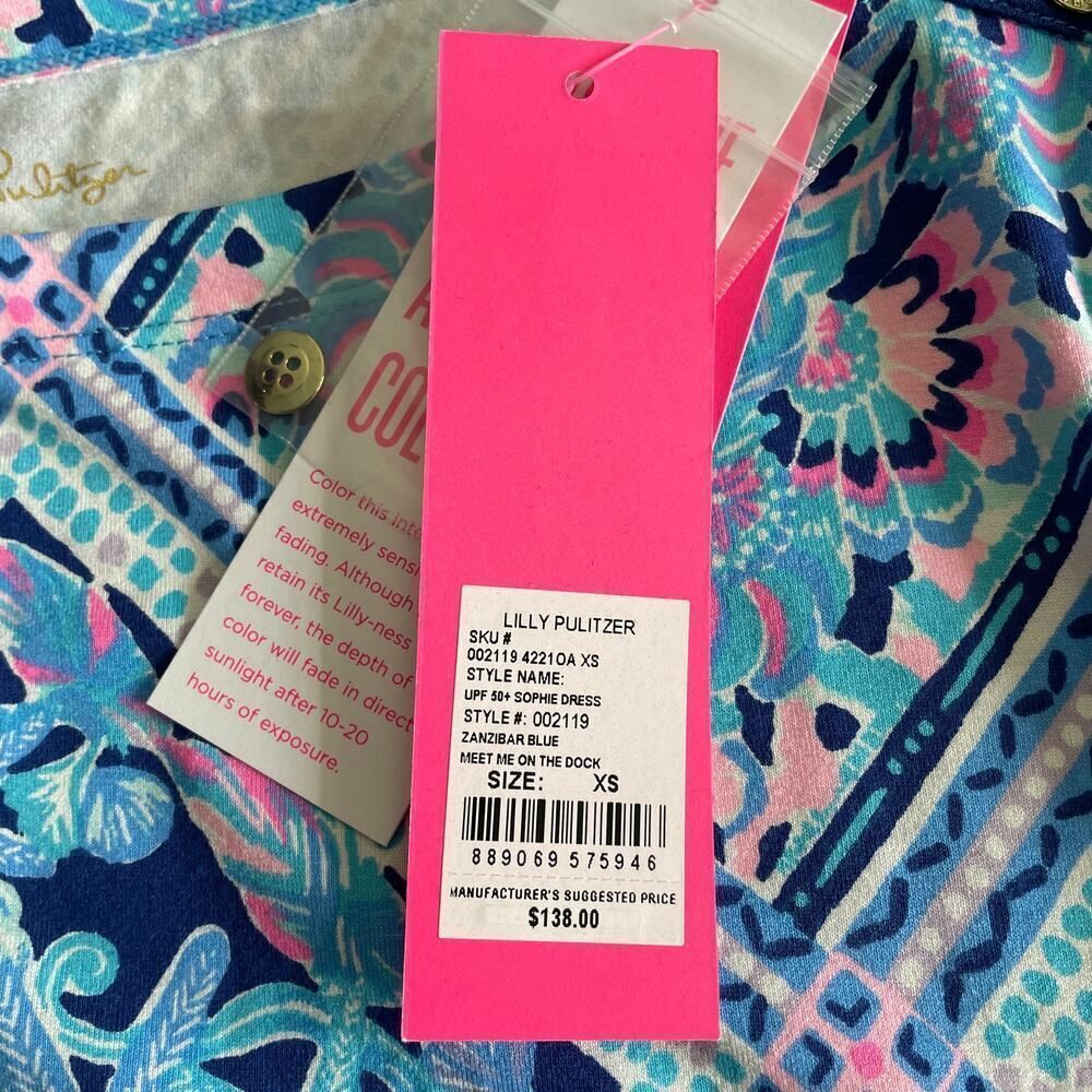 NWT Lilly Pulitzer UPF 50+ Sophie Dress Zanzibar Blue - Size: XS - Picture 7 of 9